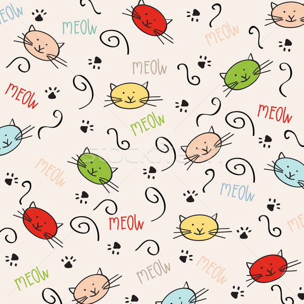 Stock photo: Cartoon seamless pattern with cute cats