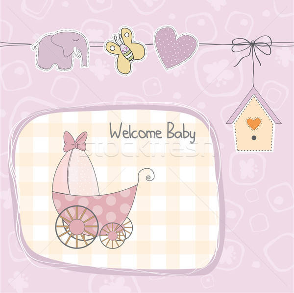 baby girl shower card with stroller Stock photo © balasoiu