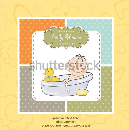 little baby boy play with his toys.baby shower card in vector fo Stock photo © balasoiu