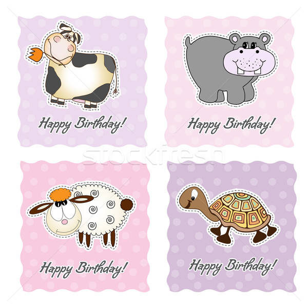 birthday card set with animals Stock photo © balasoiu