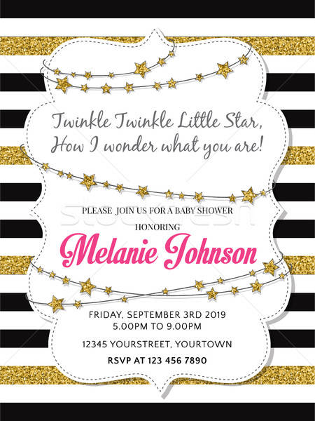 Stock photo: Lovely baby shower card template with golden glittering details