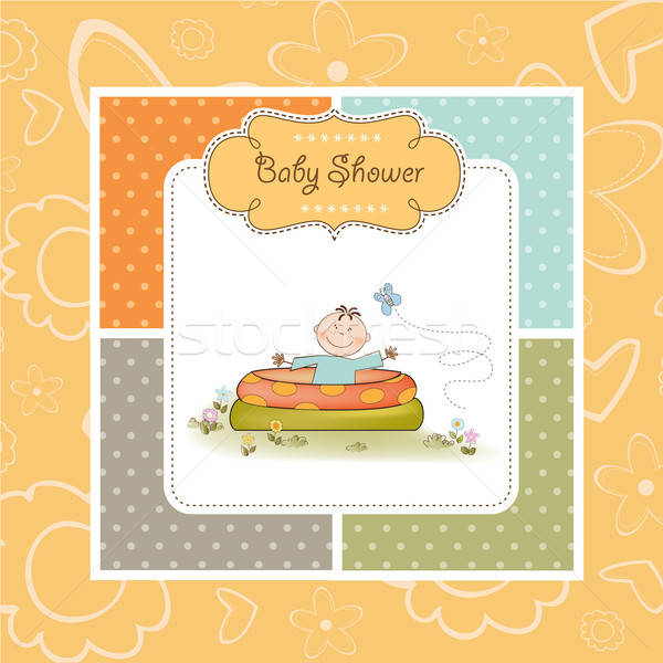 baby bathe in a small pool . shower announcement card Stock photo © balasoiu