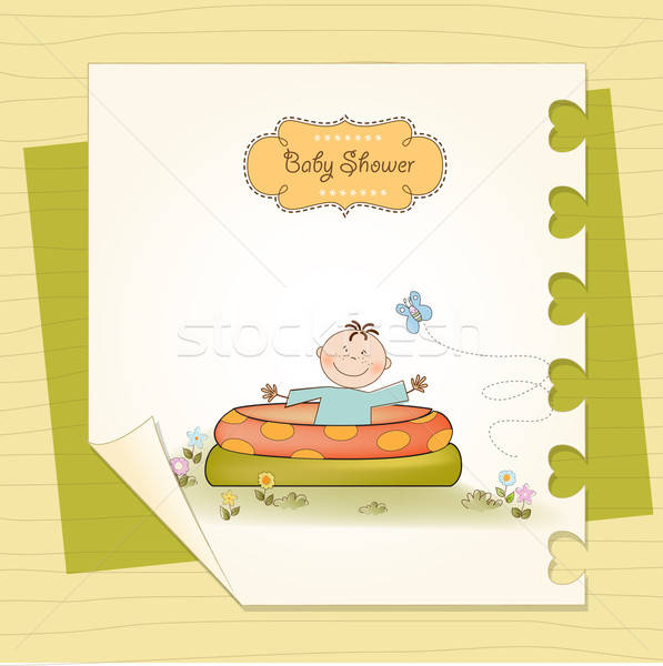 baby bathe in a small pool . shower announcement card Stock photo © balasoiu