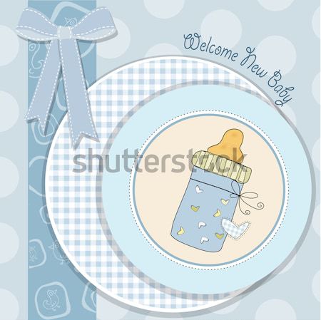 Baby Junge Dusche Karte Milch Flasche Stock foto © balasoiu