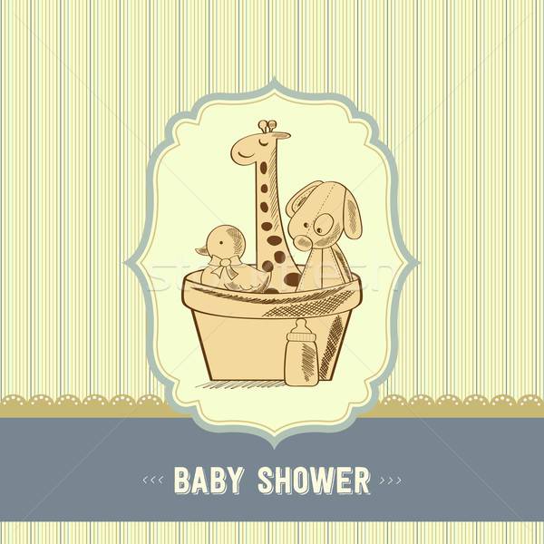 Bébé douche carte rétro jouets main [[stock_photo]] © balasoiu