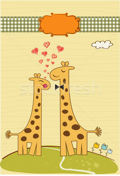 Funny giraffe couple in love Stock photo © balasoiu