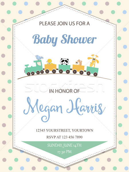 delicate baby boy shower card with toy train Stock photo © balasoiu