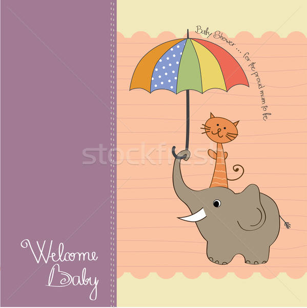 Foto stock: Bebê · chuveiro · cartão · engraçado · elefante · pequeno