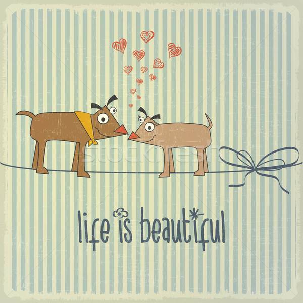 Retro ilustracja szczęśliwy para psów miłości Zdjęcia stock © balasoiu