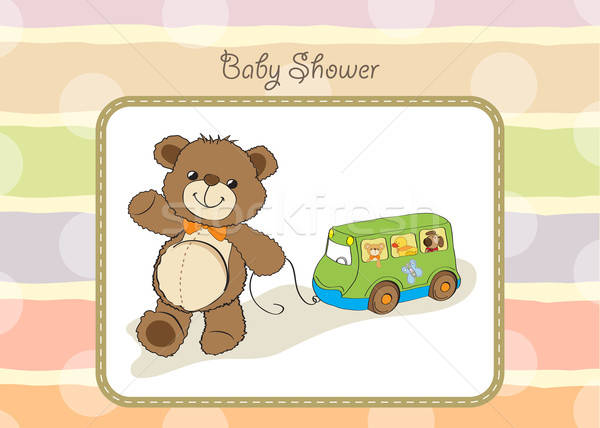 baby shower card with cute teddy bear Stock photo © balasoiu