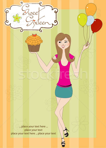 Stock photo: Sweet Sixteen Birthday card with young girl