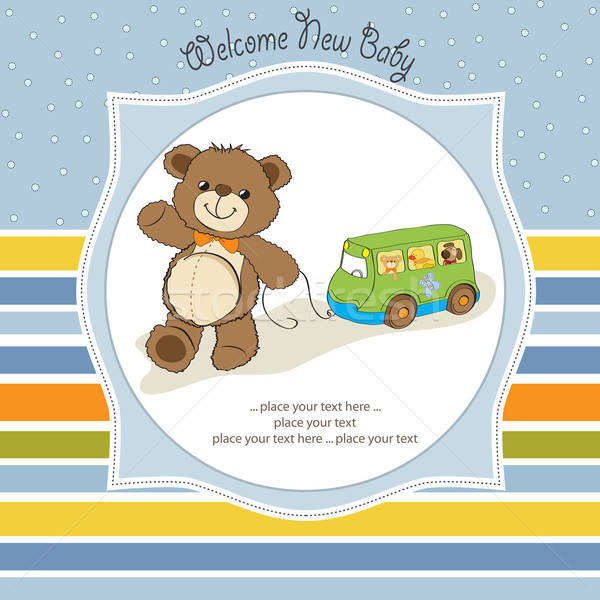 baby shower card with cute teddy bear Stock photo © balasoiu