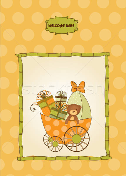 new baby announcement card with pram Stock photo © balasoiu