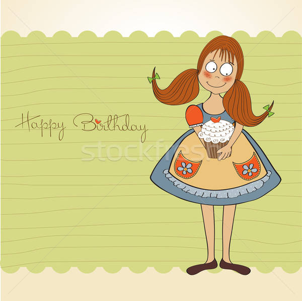 [[stock_photo]]: Drôle · fille · gâteau · d'anniversaire · alimentaire · amour · heureux