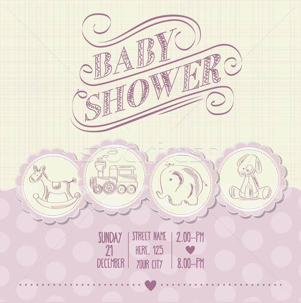 baby girl shower card with retro toys Stock photo © balasoiu