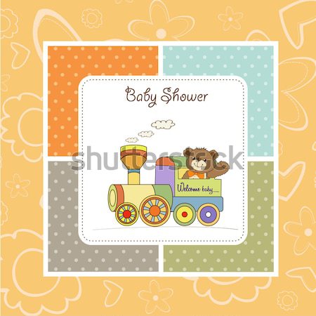 Baby jongen aankondiging kaart kinderwagen meisje Stockfoto © balasoiu