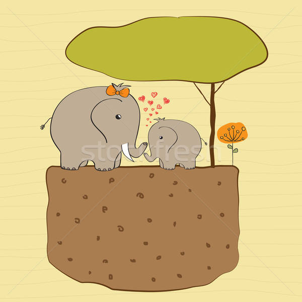 Copil duş card elefant mamă familie Imagine de stoc © balasoiu