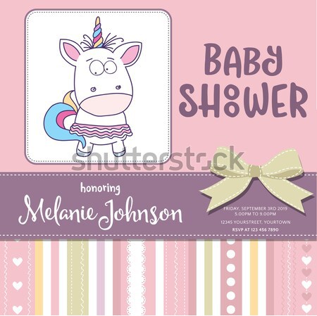 childish baby girl shower card with hippo toy Stock photo © balasoiu