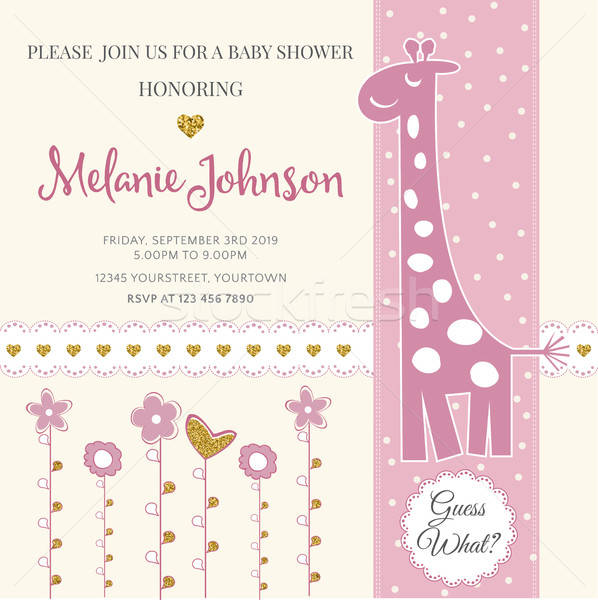 Lovely baby shower card template with golden glittering details Stock photo © balasoiu