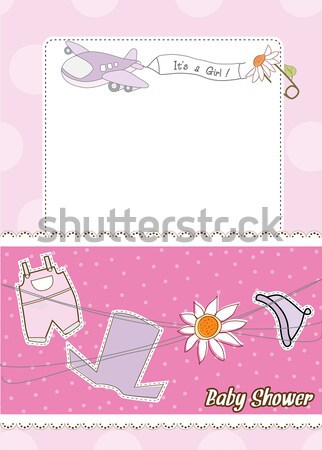 Stock photo: new baby girl announcement card with milk bottle and pacifier