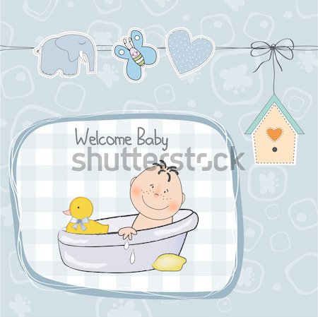 Copil băiat duş card gol fundal Imagine de stoc © balasoiu