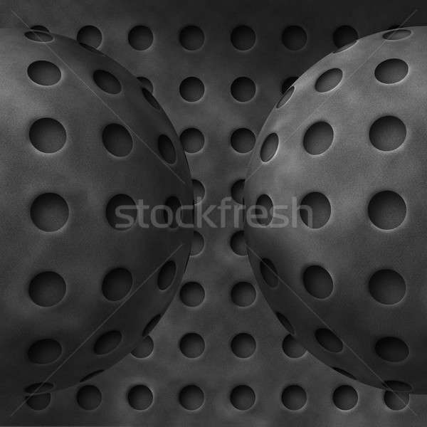 Stock photo: Illustration of iron gray metal spheres with holes