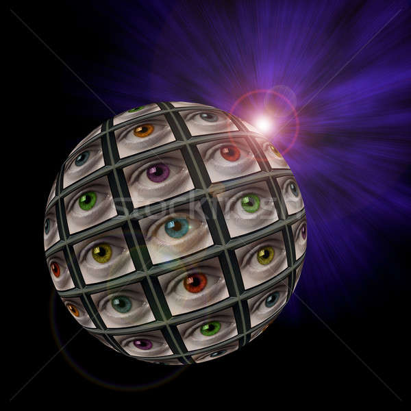 Sphere of video screens showing multi-colored eyes Stock photo © Balefire9