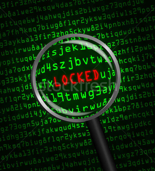 The word 'LOCKED' revealed in computer code through a magnifying Stock photo © Balefire9