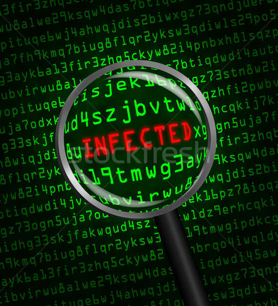 The word 'INFECTED' revealed in computer code through a magnifyi Stock photo © Balefire9
