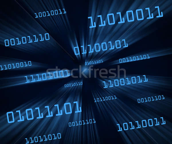 Blue tilted bytes of binary code flying through a vortex Stock photo © Balefire9