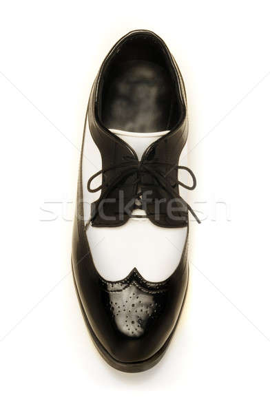 Stockfoto: Zwart · wit · octrooi · leder · schoen · witte