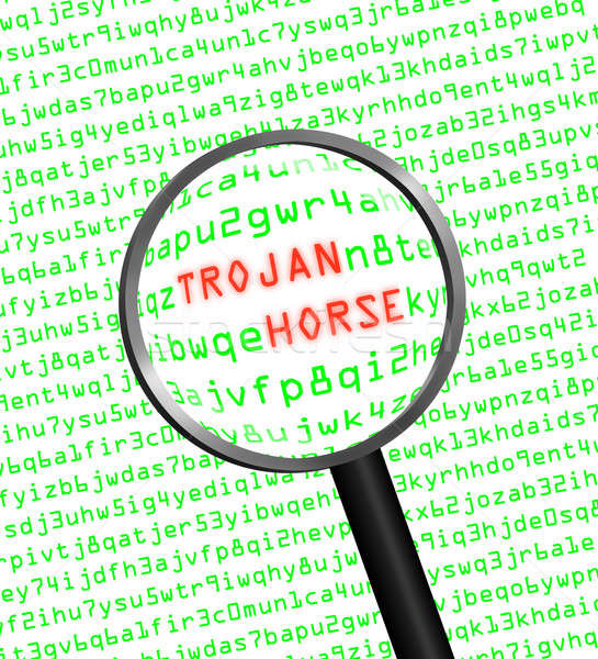 Magnifying glass finds trojan horse in computer code Stock photo © Balefire9
