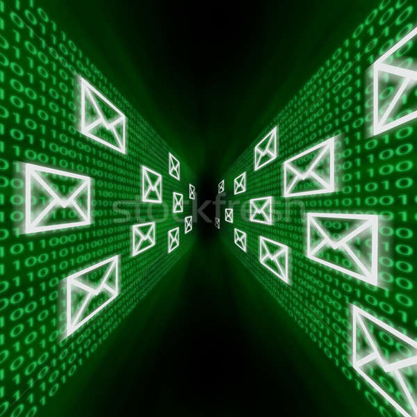 E-mail icons flying along walls of binary code Stock photo © Balefire9