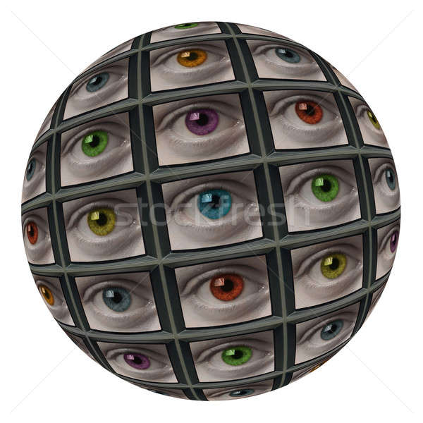 Sphere of screens with multi-colored eyes Stock photo © Balefire9