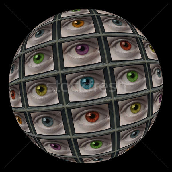 Sphere of video screens showing multi-colored eyes Stock photo © Balefire9