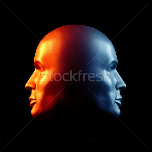 Stock photo: Two-faced head fire and ice statue 