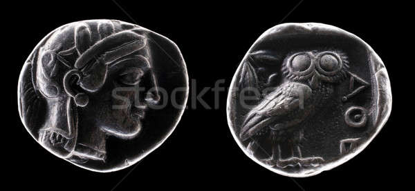 Vechi monedă cap ochi bufniţă în picioare Imagine de stoc © Bananna