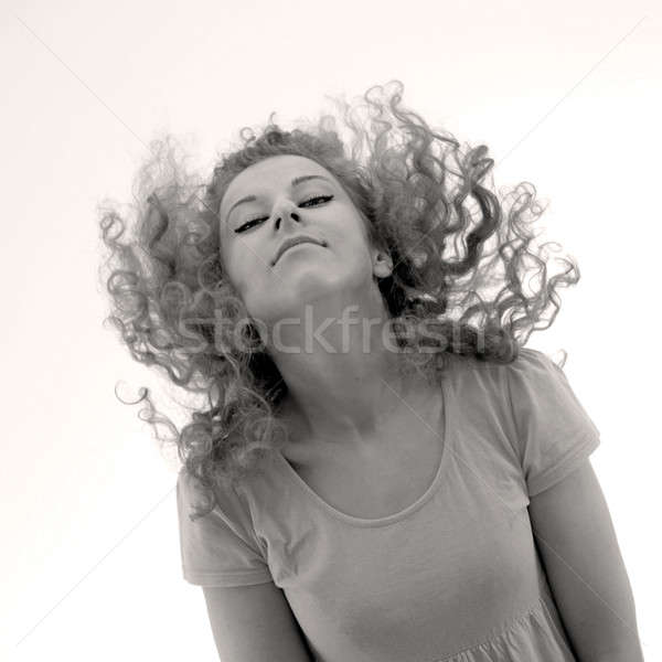 Foto stock: Menina · movimento · retrato · mulher · cara · diversão