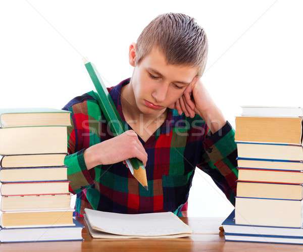 Apprendimento difficoltà frustrato studente libro scuola Foto d'archivio © barabasa