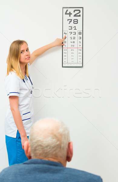 Stock photo: Elderly Patient at Optical Exam