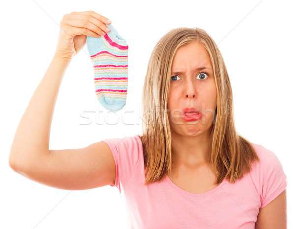 Fuß Geruch Frau Gesichter widerlich Stock foto © barabasa