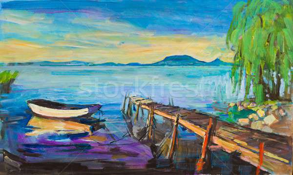 Estate Balaton lago pittura pier legno Foto d'archivio © barabasa
