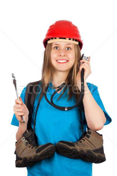 Multitâche jeune femme plusieurs professions sourire médecin [[stock_photo]] © barabasa