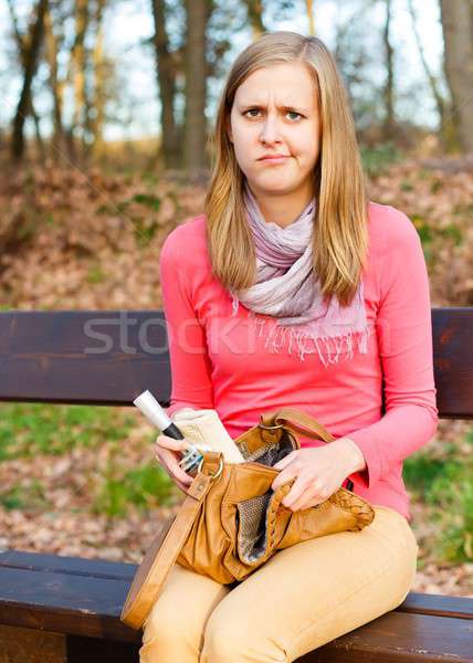 Stock foto: Störung · Geldbörse · böse · schöne · Frau · kann