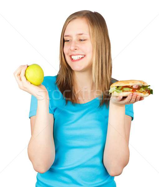 Gesunde Ernährung Wahl Frau genießen gesunde Lebensmittel Stock foto © barabasa