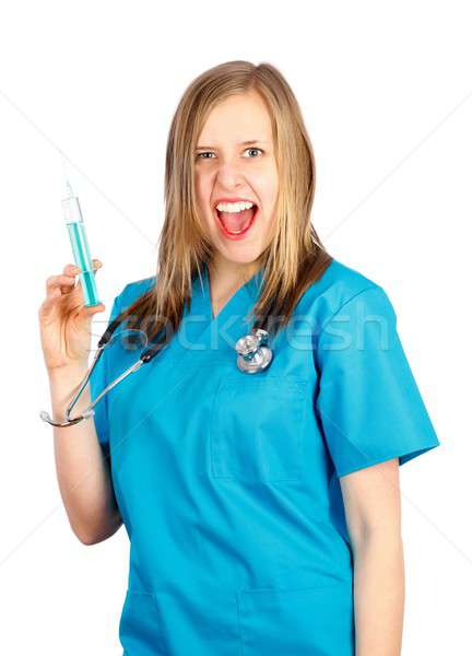 őrült orvos gonosz női tart injekció Stock fotó © barabasa