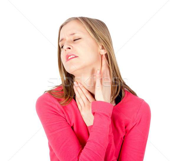 Pijnlijk nek keel ontsteking gezondheid jonge Stockfoto © barabasa
