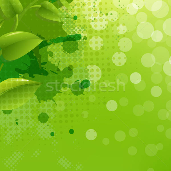 Green Nature Background With Blur Blob And Leaf Stock photo © barbaliss