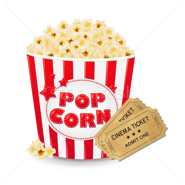 Popcorn In Cardboard Box With Ticket Cinema Stock photo © barbaliss