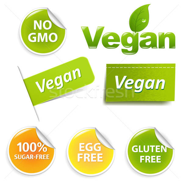 Vegan etiketler ayarlamak gıda semboller yalıtılmış Stok fotoğraf © barbaliss